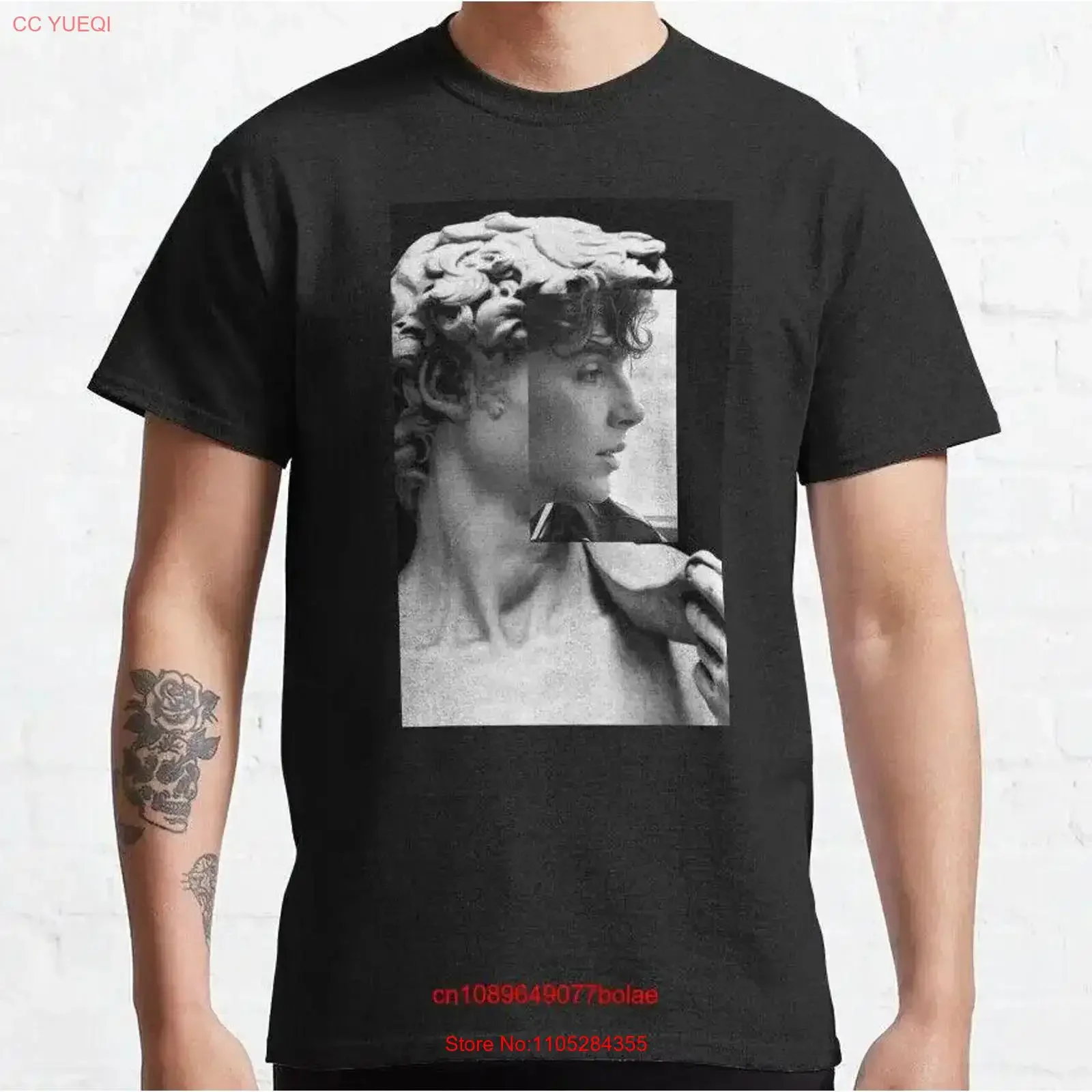 HOT Blach And White Statut Of David Saint Timothee Chalamet T Shirt S 5XL vintage Washed Comfortable Stylish Breathable Casual