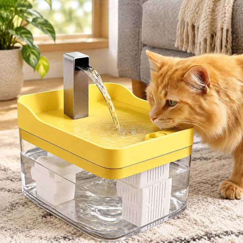 Clear Acrylic Pet Water Dispenser for Cats with Circulating Pump, Self-Cleaning Filter, and Overheat Safety System