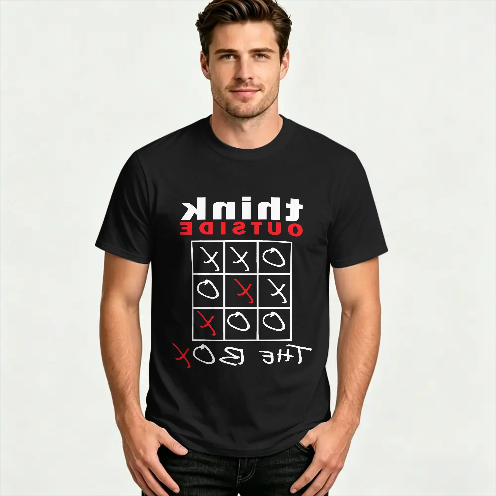 Think Outside the Box Tic Tac Toe T Shirts Men Women 100% Cotton Novelty T-Shirt O Neck  Tees Short Sleeve Tops Big Size