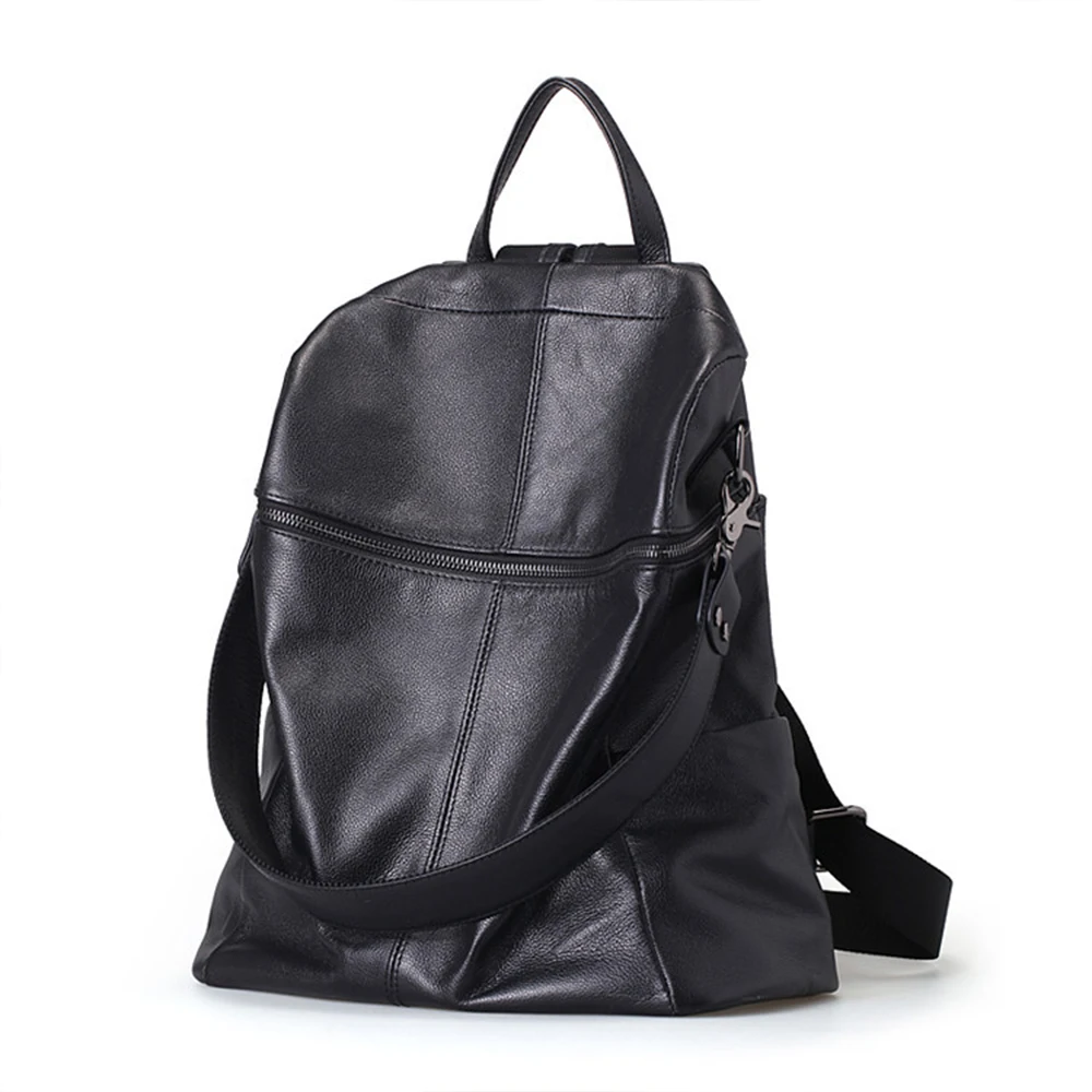 

2024 New Genuine Leather Women's Backpack Black Large Capacity Aesthetic Academy Style Retro Bag