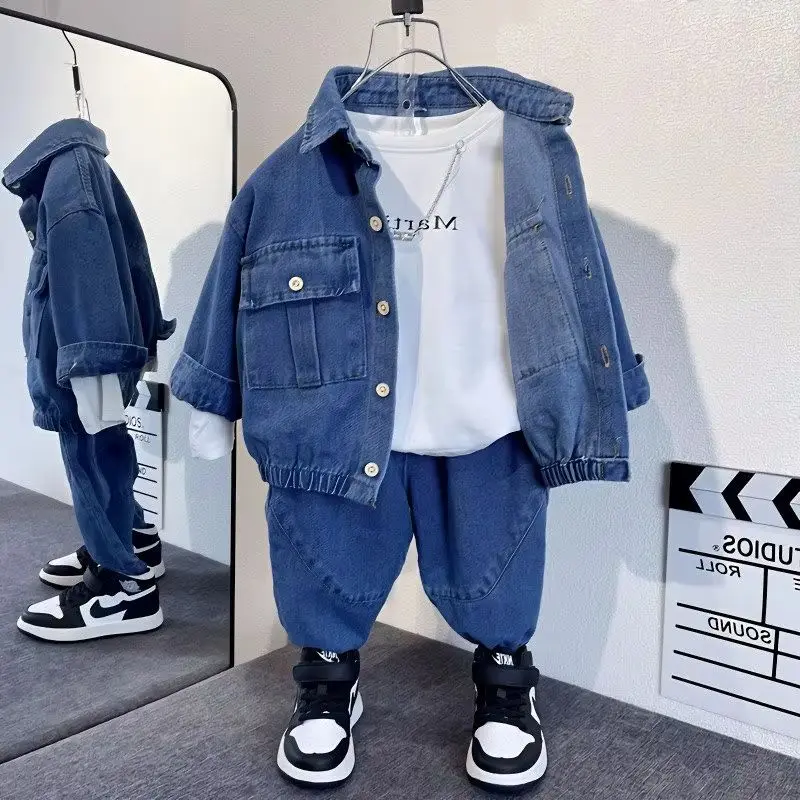 

Children's Spring and Autumn Set Fashion New Boys' Casual Cowboy Coat+Jeans 2-piece Set 90-150cm