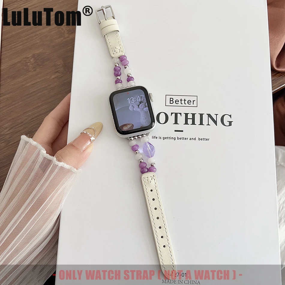 

Ремешок из натурального камня с кристаллами для Apple Watch Series 11, 10, 9, 8, 7, 6 SE UItra iWatch 49/46/45/44/42/41/40/38 мм, браслет из бисера