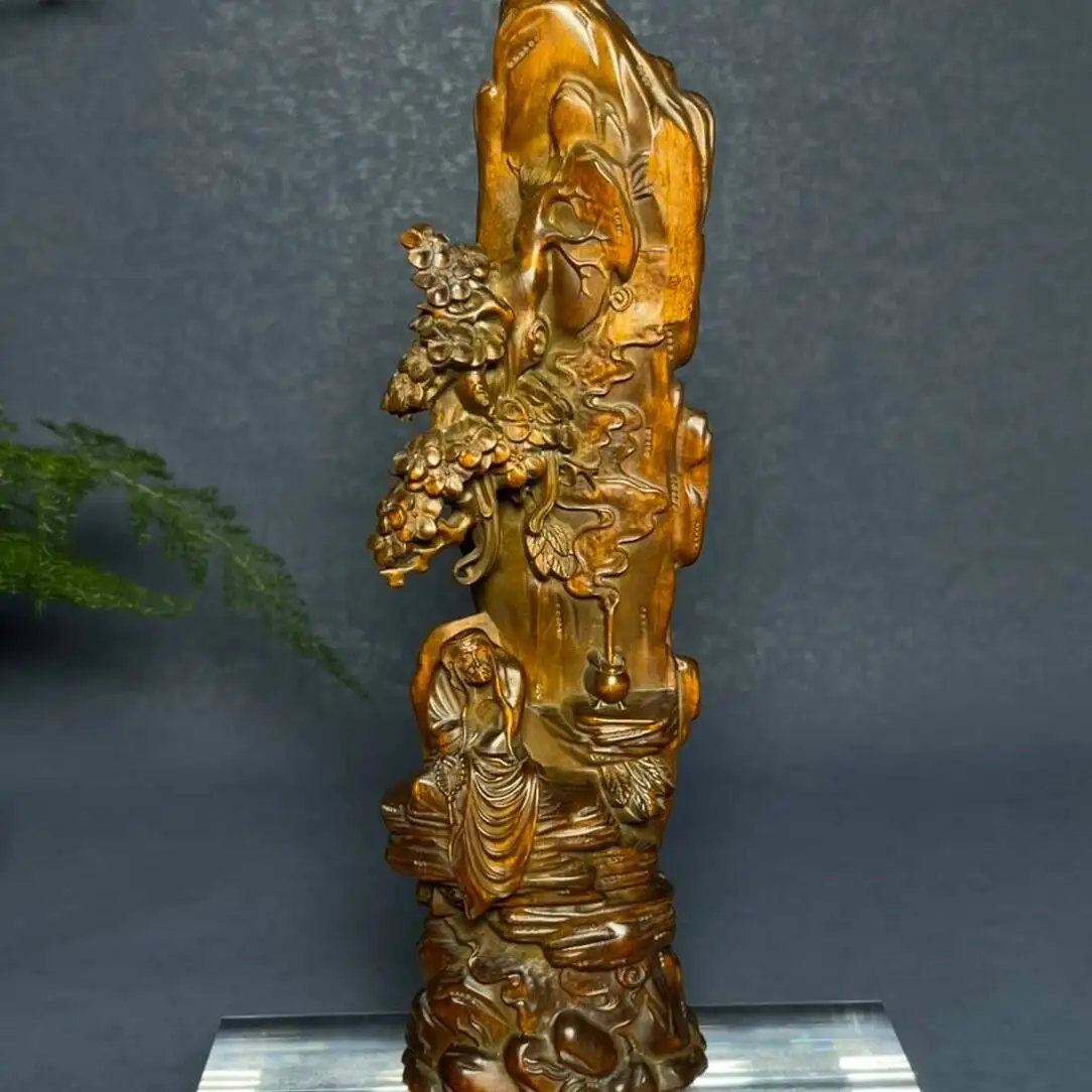 Old Natural Small Leaf Boxwood Handcarve Long-Eyebrow Bodhidharma Decoration