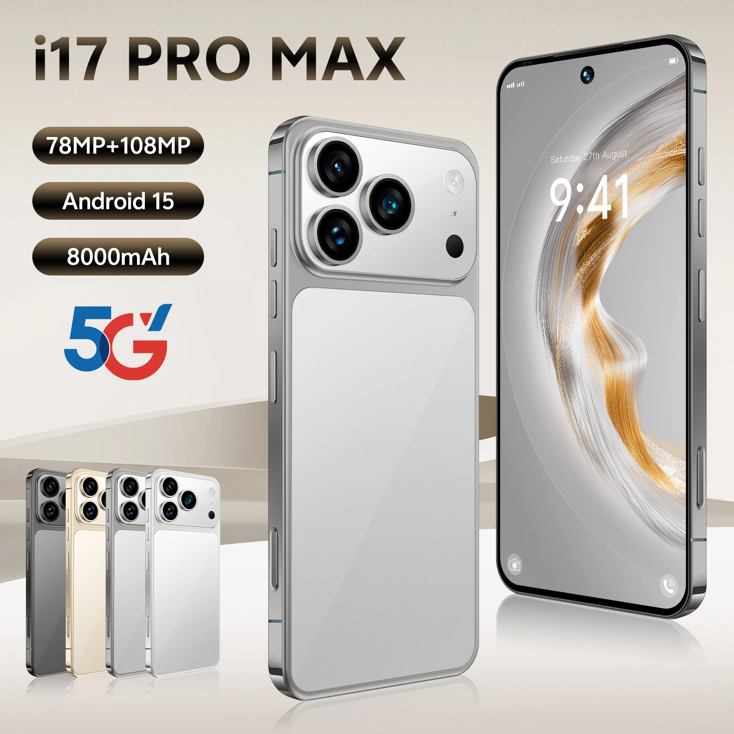 Versi Global Smartphone 17Pro Max Android 12 Layar 6.56 inci, 16GB+1TB 8+16MP Ponsel 5000mAh Untuk Google Play Store