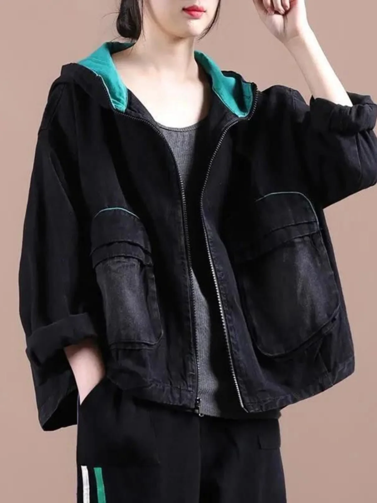 

Джинсовая куртка в стиле ретро, женская весенне-осенняя свободная универсальная верхняя одежда, корейская одежда больших размеров, повседневная одежда для поездок на работу