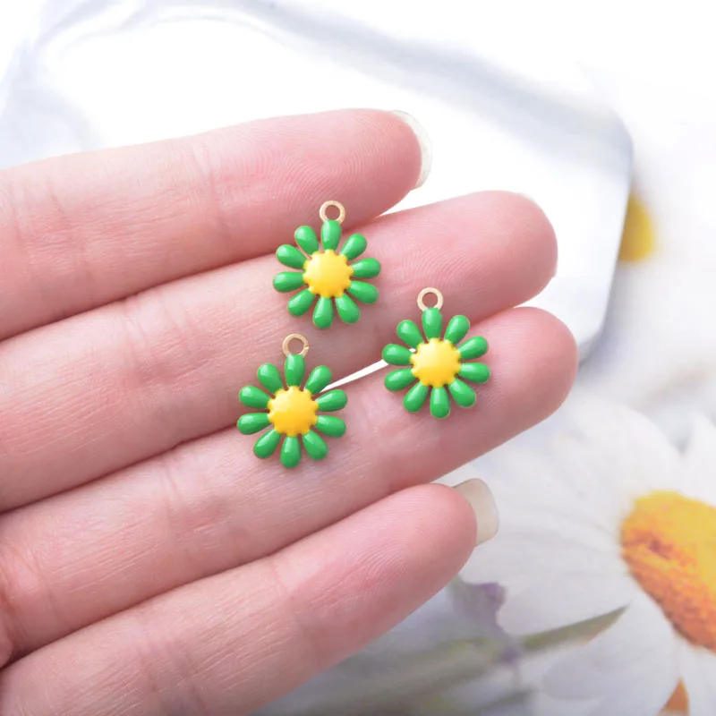 10 Stück Kupfer-Charms mit beidseitiger Emaille-Blumenverzierung, Öltropfen-Design, kleine Anhänger für Ohrringe, Halsketten, Armbänder, DIY-Schmuckdekoration – Detail 7
