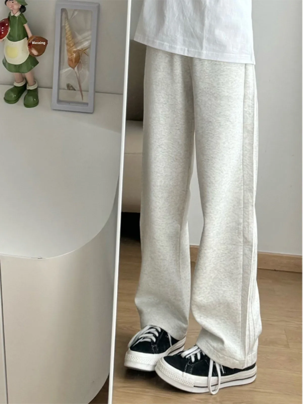 بنطلون رياضي رمادي مطوي مخطط للرجال موضة ربيع الخريف ماركة سكين إيدج أمريكي ريترو مستقيم بنطلون طويل غير رسمي