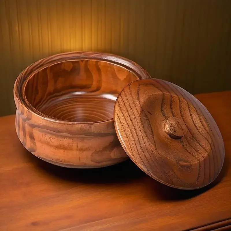 Tibetan Solid Wood Covered Bowl for Tsampa Sugar Butter Storage Home Use
