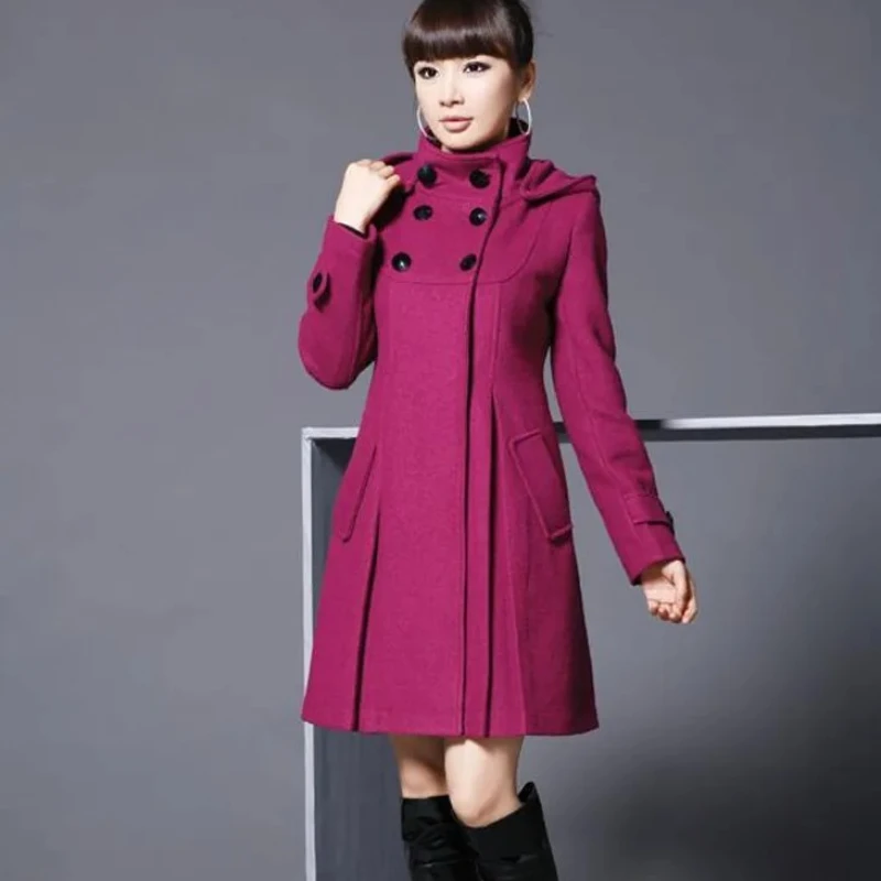 Large size women blended woolen jacket Korean version of the long school style wind cloak shawl coat hooded coat AL71024