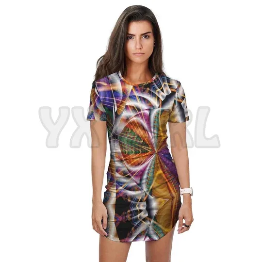 YX GIRL  KALEIDESCOPE T-SHIRT DRESS 3D All Over Printed T-SHIRT DRESS Sexy Summer Women Casual Dresses