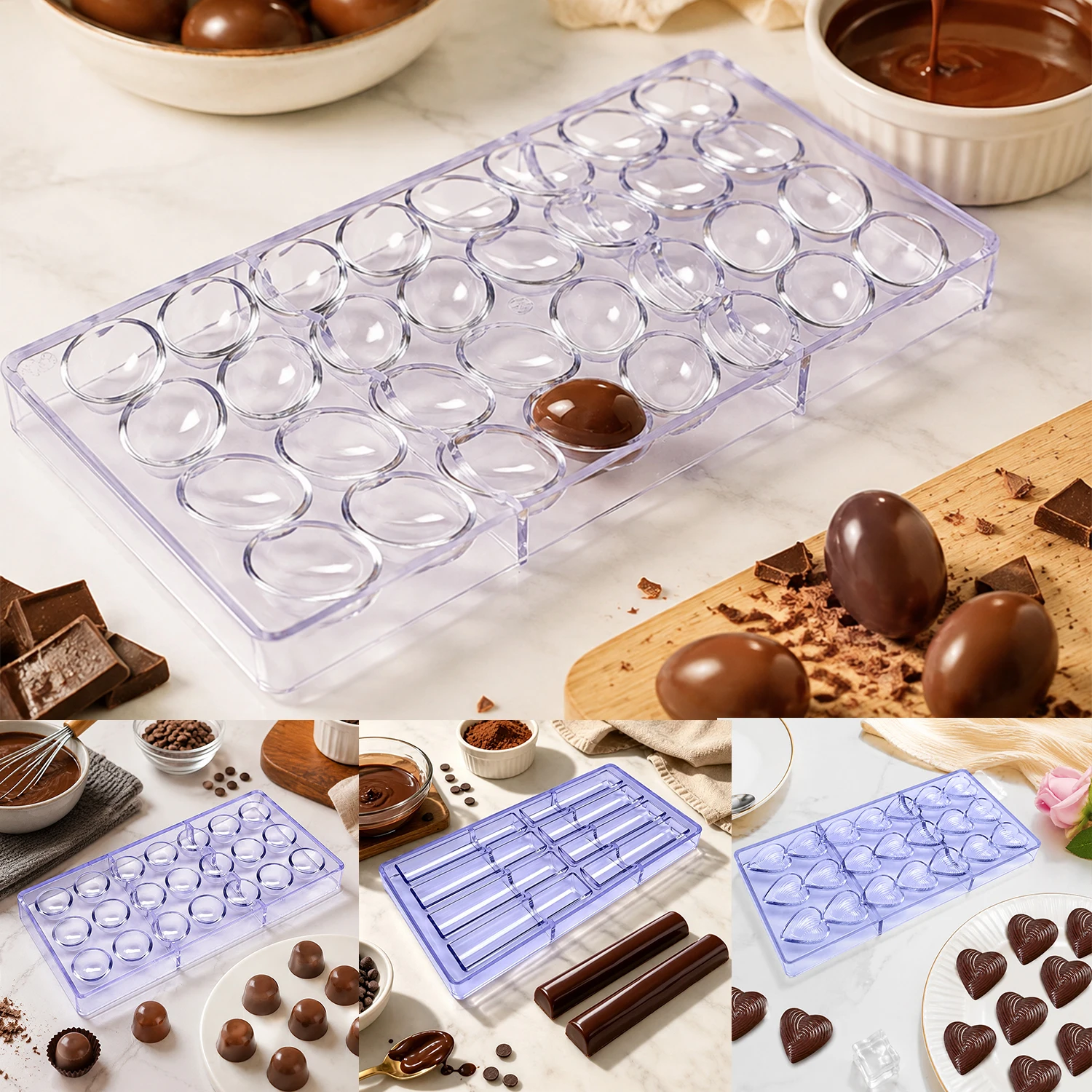 Molde de policarbonato de calidad alimentaria para hacer chocolate, 30 diseños, fácil de usar para principiantes, molde reutilizable para uso doméstico y proyectos de bricolaje con chocolate y caramelos.
