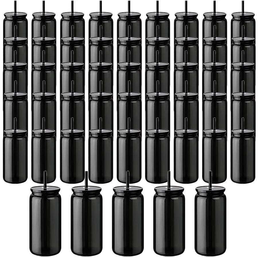 

50pcs 16oz Black Plastic Sports Water Bottles - Reusable Portable Coffee Mugs, Picnic & Party Cups, Ideal for Christmas New Year