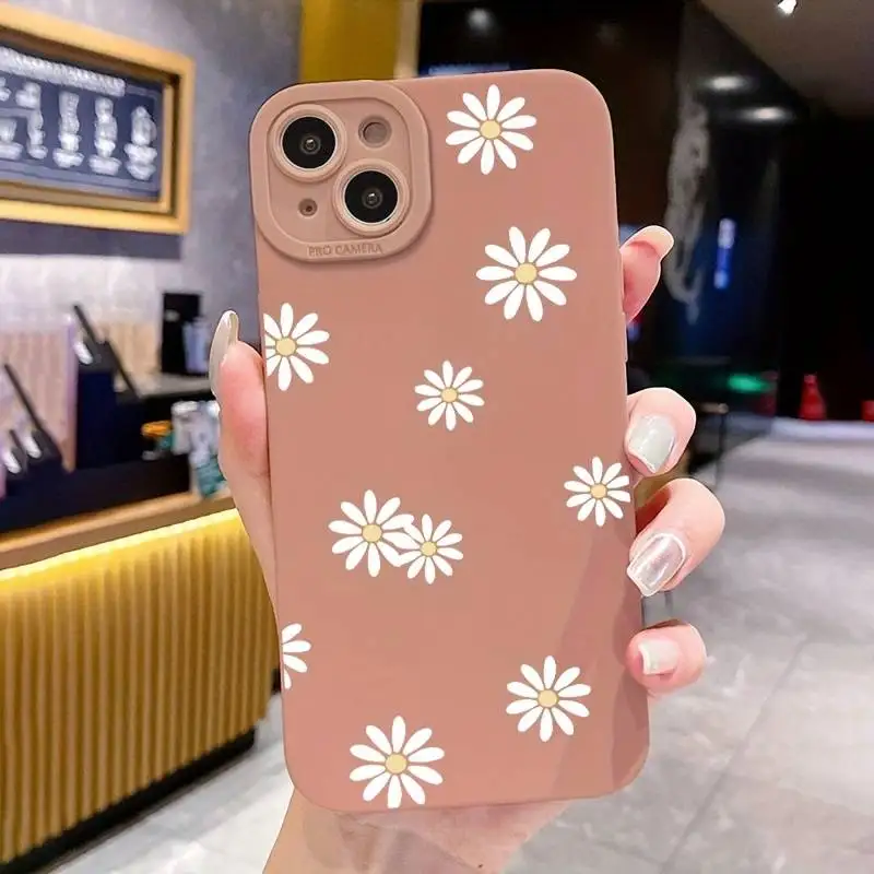 Wild Chrysanthemum Pattern Print Silicone Phone Case for iPhone 16 Cases iPhone 15 14 13 12 11 Pro Max XS XR X 7 8Plus SE2 Cover