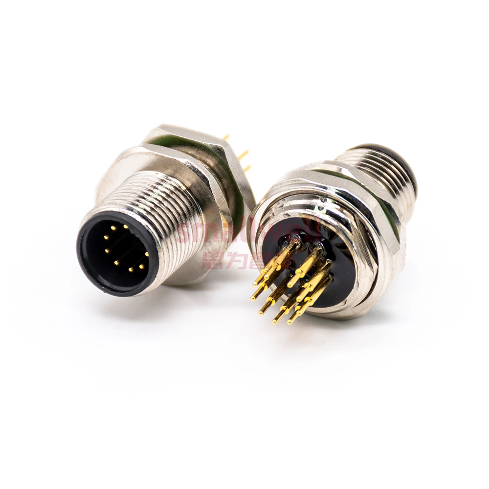 M12 9-core A-pin panel installation socket board front installation unshielded plug board opening size M16
