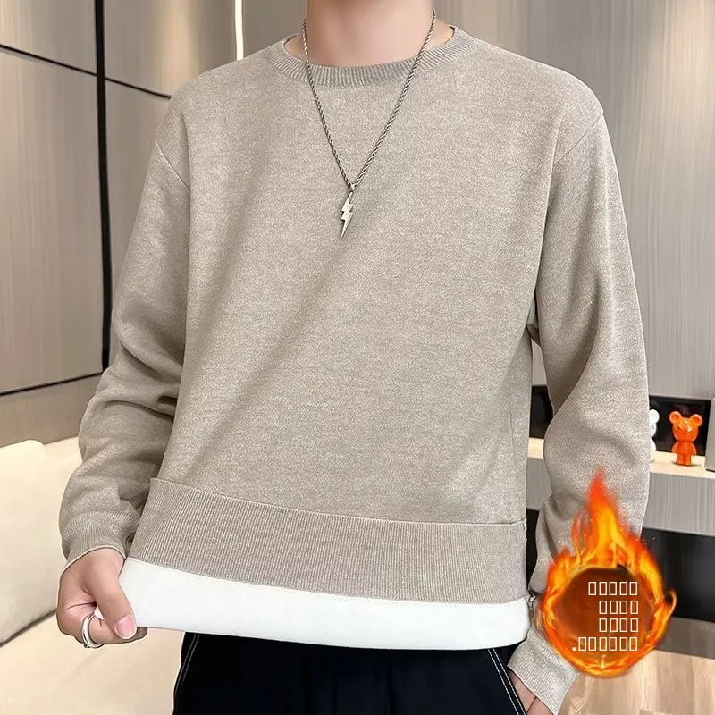 

Men's Winter Knitted Sweater f High Collar Fce Lined Thi Warm Velvet Slim Soft Color mid Ne Base irt