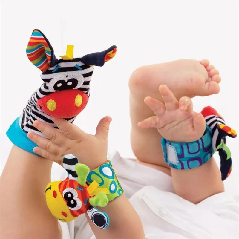 Baby Toys Cartoon Plush Socks Wrist Strap Rattles 0-12 Months Newborn Toys Make Sounds Games Foot Finder Toy Infant Soft Rattle