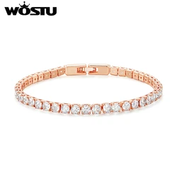 WOSTU Tennis Chain Bracelet For Women Fashion Cubic Zircon Crystal Silver Gold Rose Gold Color Wedding Party Jewelry Accessories