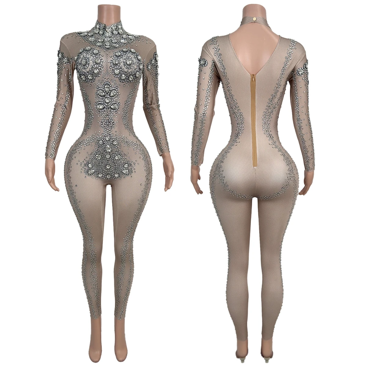 

Theme Party Event Tight Fitting Jumpsuit Sparkly Rhinestone Sexy Women Drag Queen Performer Wear Spandex Printing Jumpsuit Hulu