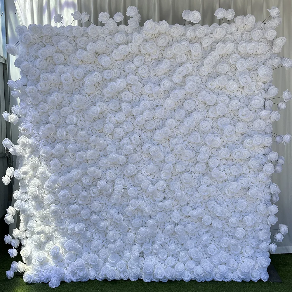 

Luxury 5D White Rose Fabric Flower Wall Wedding Backdrop Floral Decor Banquet Party Window Decoration Props