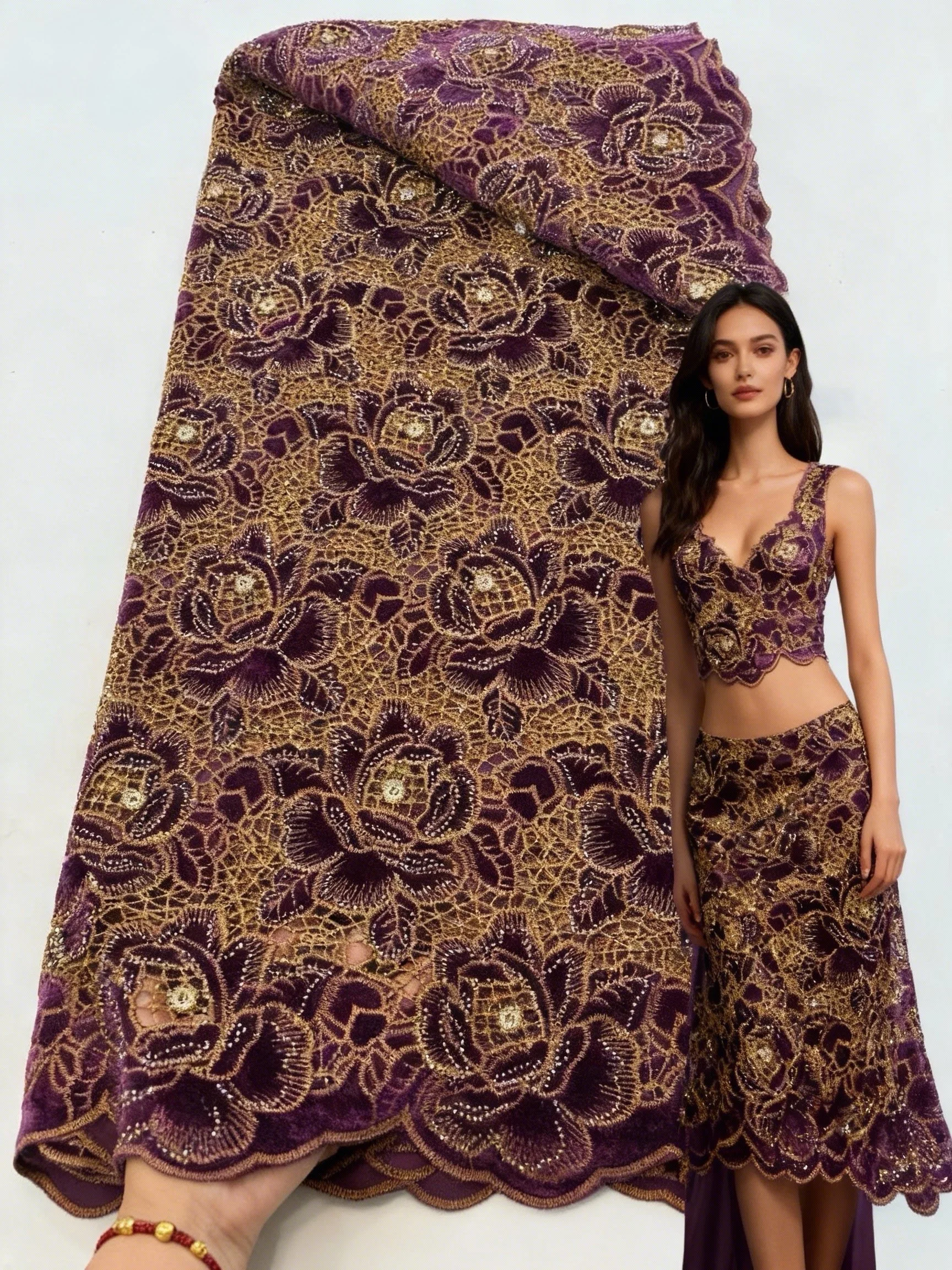 

Luxury Nigerian French Stones Velvet Lace Fabric 2025 High Quality African Velvet Voile Lace Fabric For Wedding Party Sew Dress