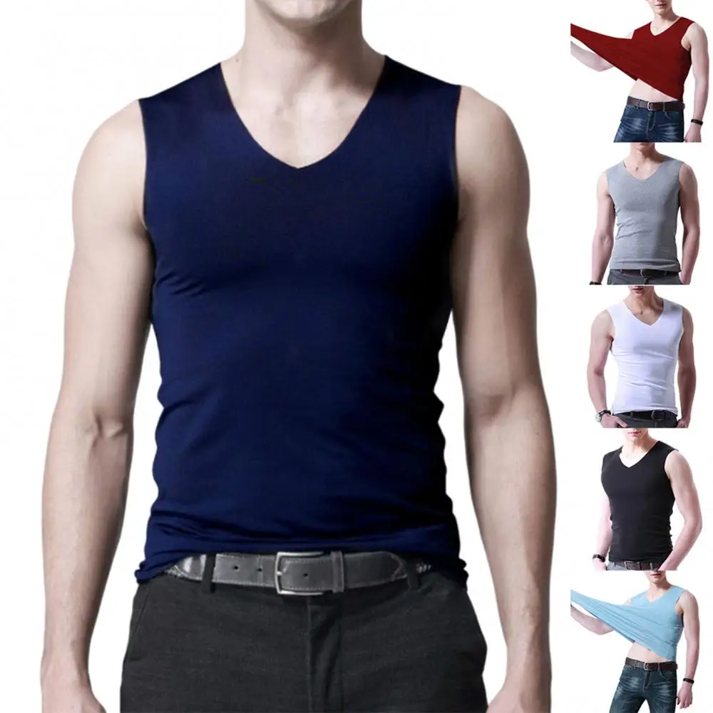 Comfortable V Neck Summer Sleeveless Fashion Vest Top Casual Soft Men Men's Seamless Elasticity Tank Undershirt Solid New Tops