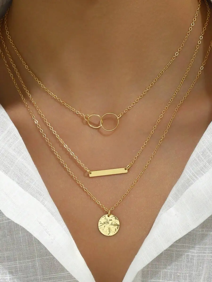 

2pcs elegant bar and disc pendant layered necklace for women ideal for festival party or gift giving