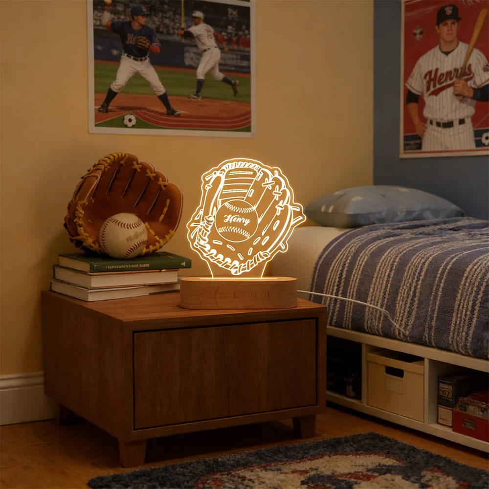 

Персонализированный ночник в виде бейсбольной перчатки с именем на заказ, ночник для спальни, подарок для любителей бейсбола, игроков, командных коллег, тренеров