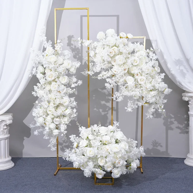 

White Cherry Blossom & Rose Artificial Silk Flower Ball Centerpiece for Wedding Stage Event Decorations
