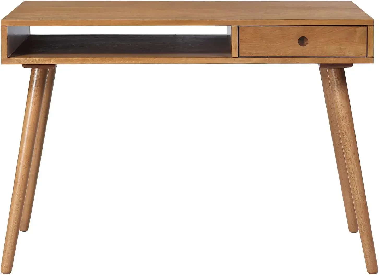 [New Arrival!]Parker Modern Home Office Writing, Computer or Laptop Desk with Open Storage Cubby and Small Drawer, Walnut