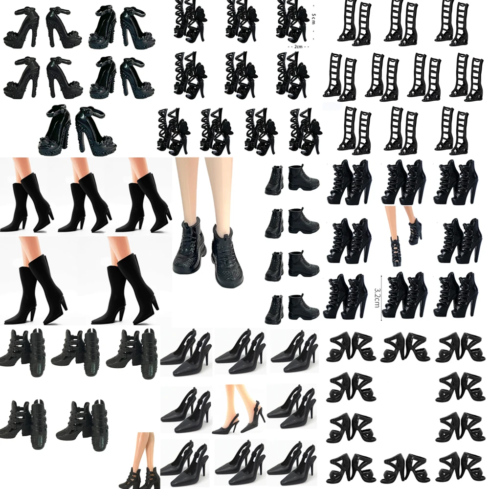 NK Official Black Doll Boots for Barbie Clothes Shoes  High Heels Flat Shoes Fashion Sandals for 1/6 Dolls Accessories Toys JJ