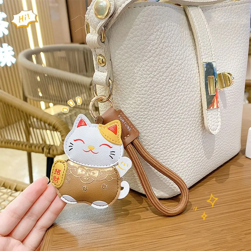 Cartoon Pu Leather Fortune Cat Keychain Fortune Get Rich Horse Year Pendant Wealth Fortune Cat Ornament Bag Hanging