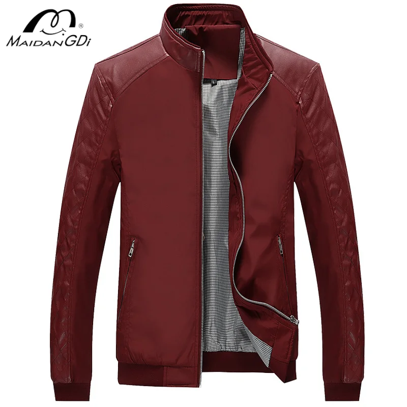 

MAIDANGDI 2024 New Youth Jacket Men's Thin Korean Version Slim Fit PU Leather Splicing Casual Trend Top Coat Men's Clothing