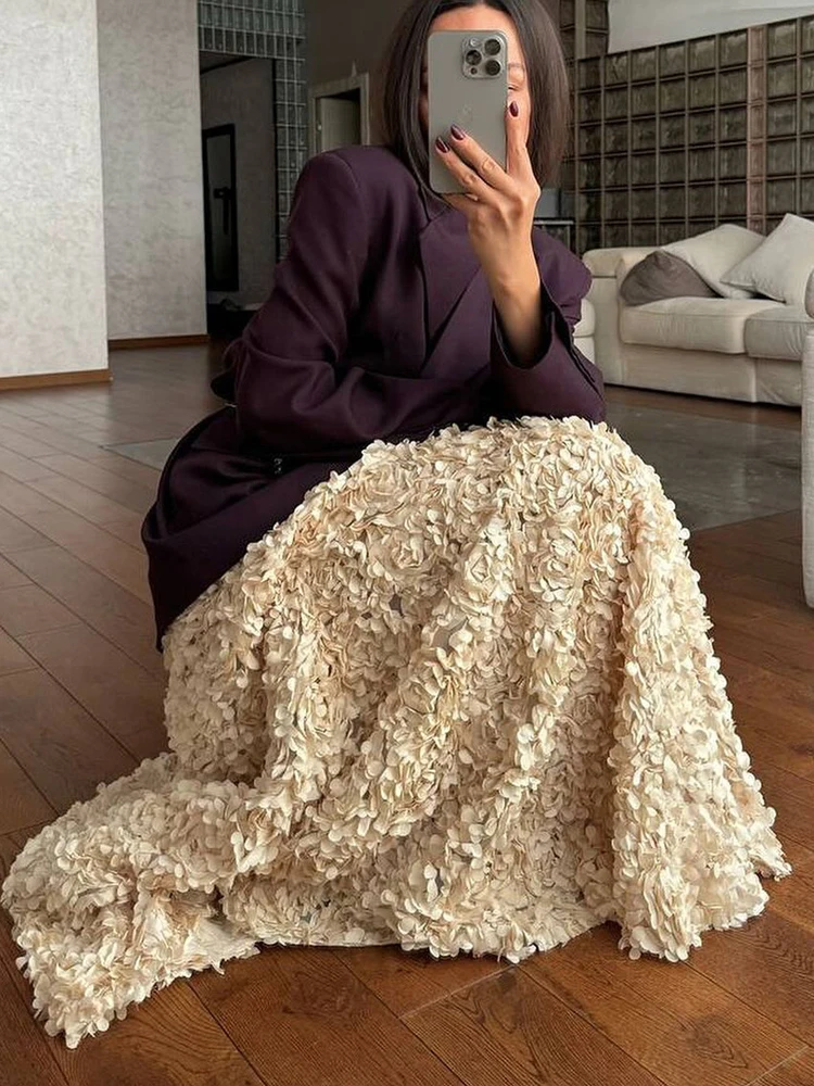 

Модные стереоскопические однотонные полуюбки с цветочным принтом, элегантные женские простые вечерние юбки трапециевидной формы с высокой талией, темпераментная свободная плиссированная юбка