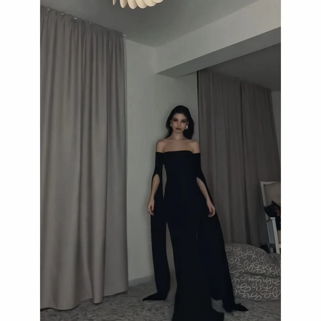 Sexy Black Celebrity Dresses Detachable Sleeves Bra Slim Fit Strapless Hollow Out Backless Mermaid Evening Gowns Saudi Arabia