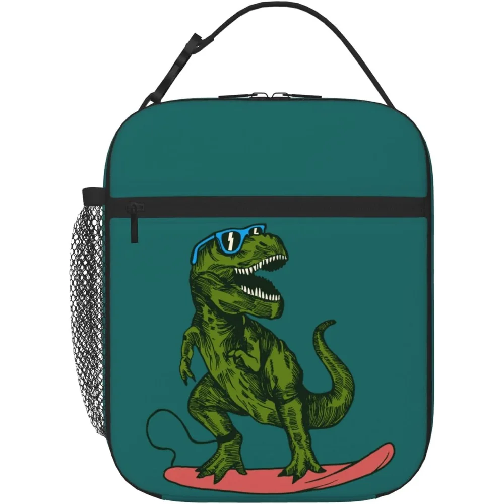 Dinosaur Lunch Box Insulated Lunch Bag, Polyester, 10 X 4 X 8 Inches, Reusable, Portable, Spacious, Easy To Clean