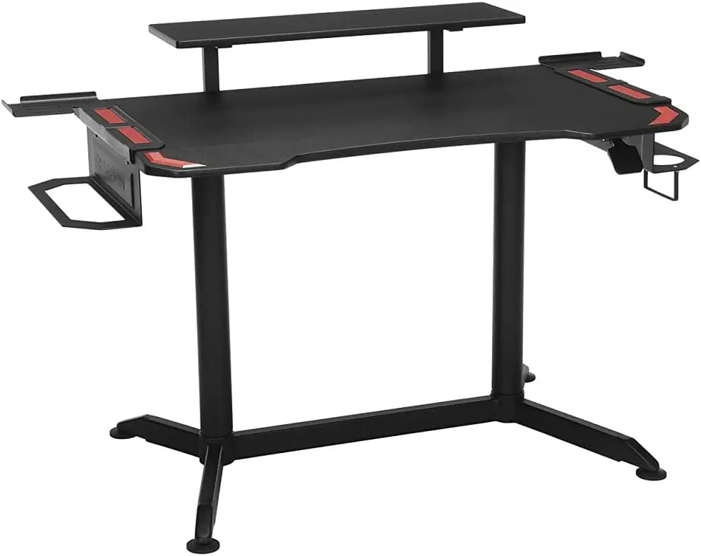 Ergonomic Height Adjustable Gaming Desk with Monitor Shelf, Red Color, Supports 200 lbs