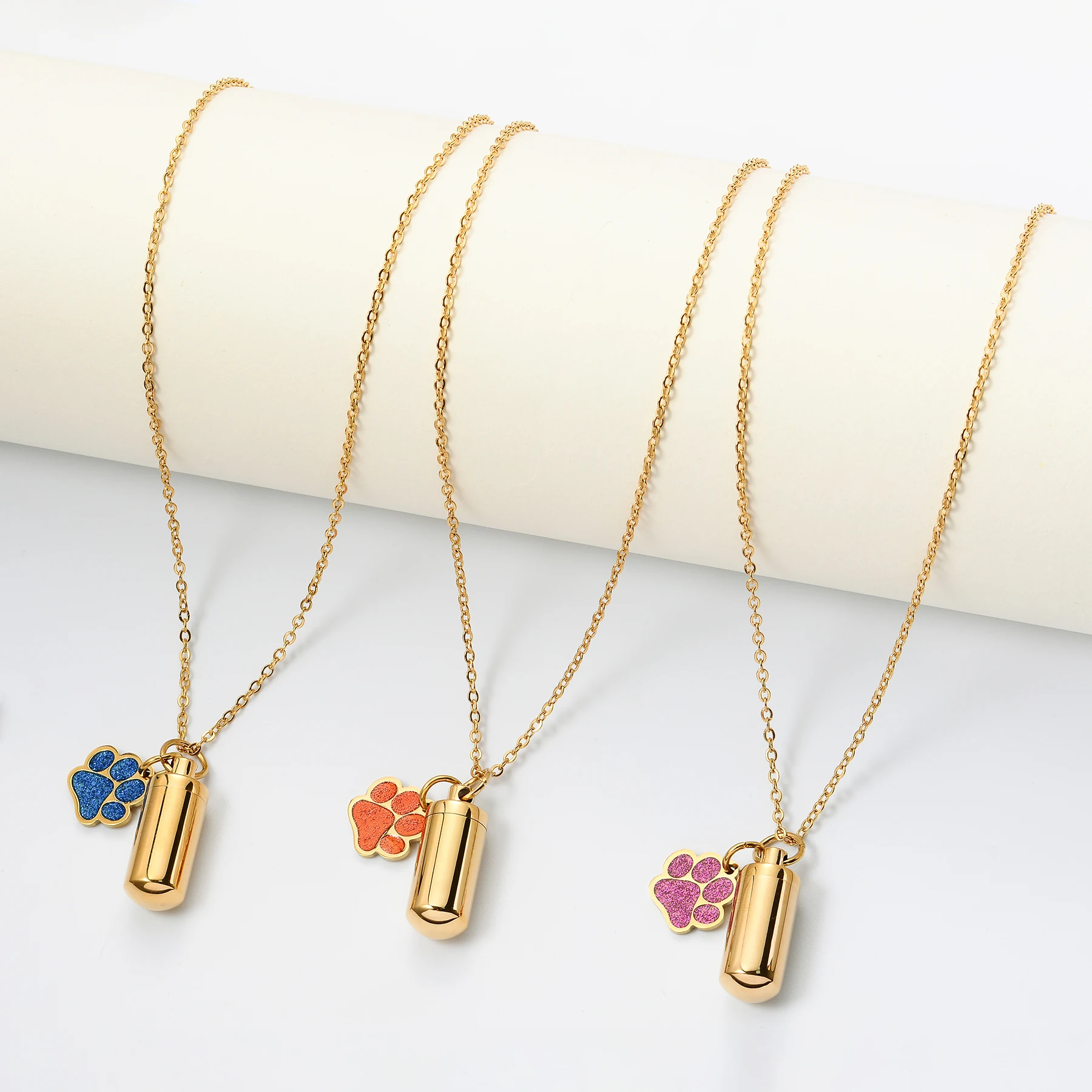 Cylinder Cremation Necklace for Pet Ashes Urn Necklace with Pet Paw Charm Ashes Necklace for Dog/Cat Memorial Keepsake Jewelry