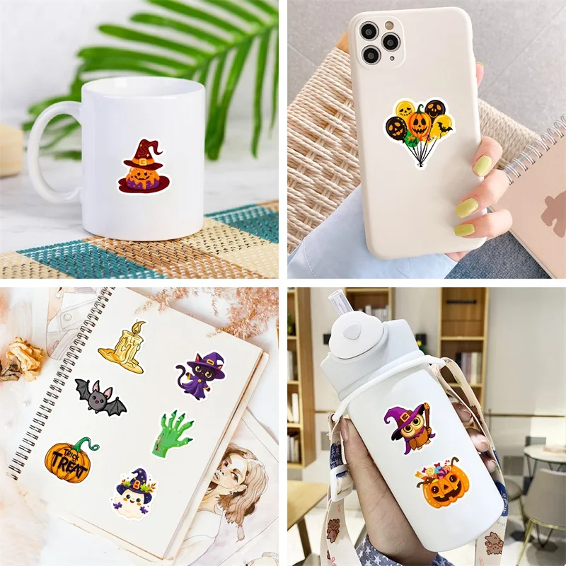 50PCS Cute Halloween PVC Sticker Aesthetic Decoration Scrapbooking Korean Stationery Hand Accounting Tools Supplies for Kids