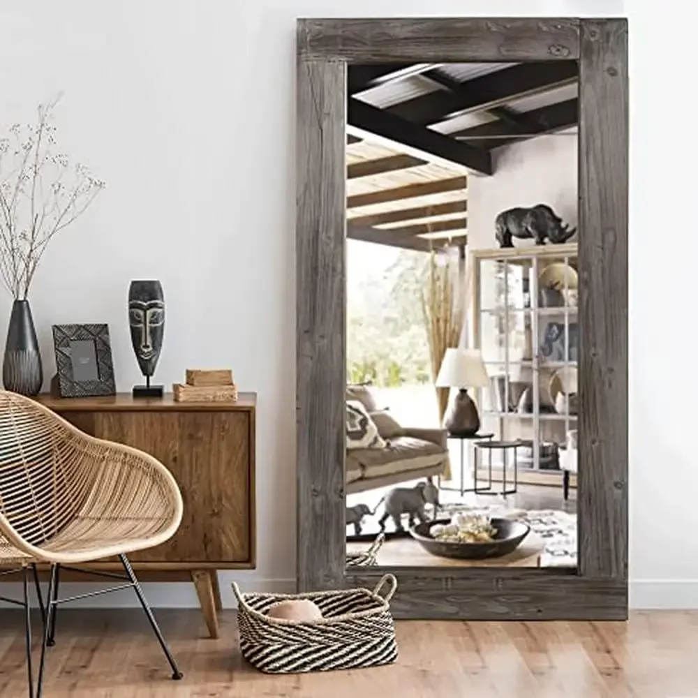 Oversized Rustic Wood Full Length Body Mirror Huge Wall Mounted Mirror 71