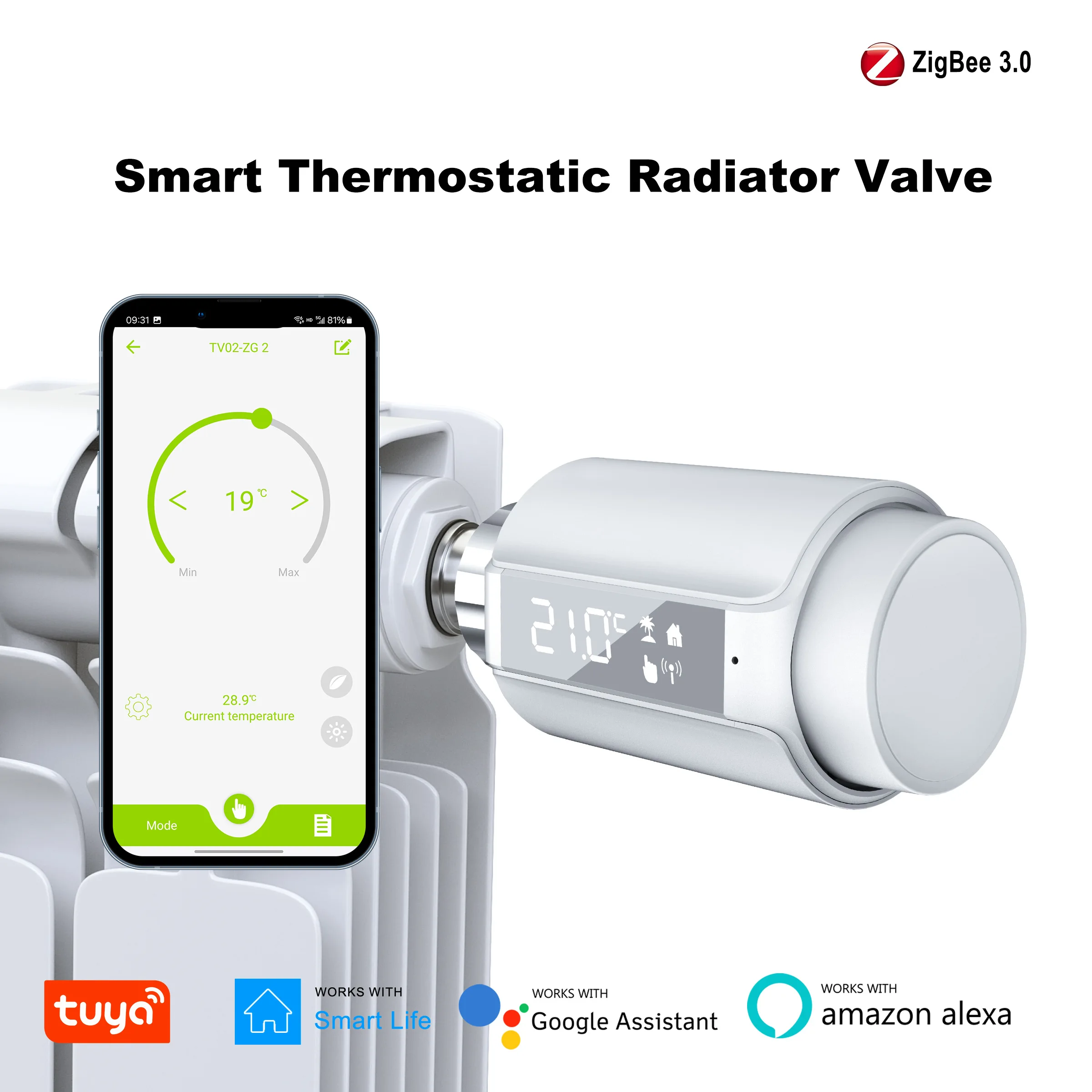 Tuya ZigBee Thermostatic Radiator Valve Smart Temperature Controller Programmable Thermostat Radiator Work with Alexa Hey Google