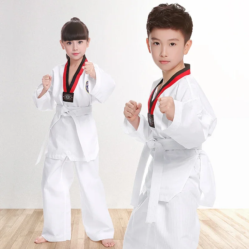 TKD Costumes Clothing White Taekwondo Uniforms WTF Karate Judo Dobok Clothes Children Adult Unisex Long Sleeve Gi Uniform