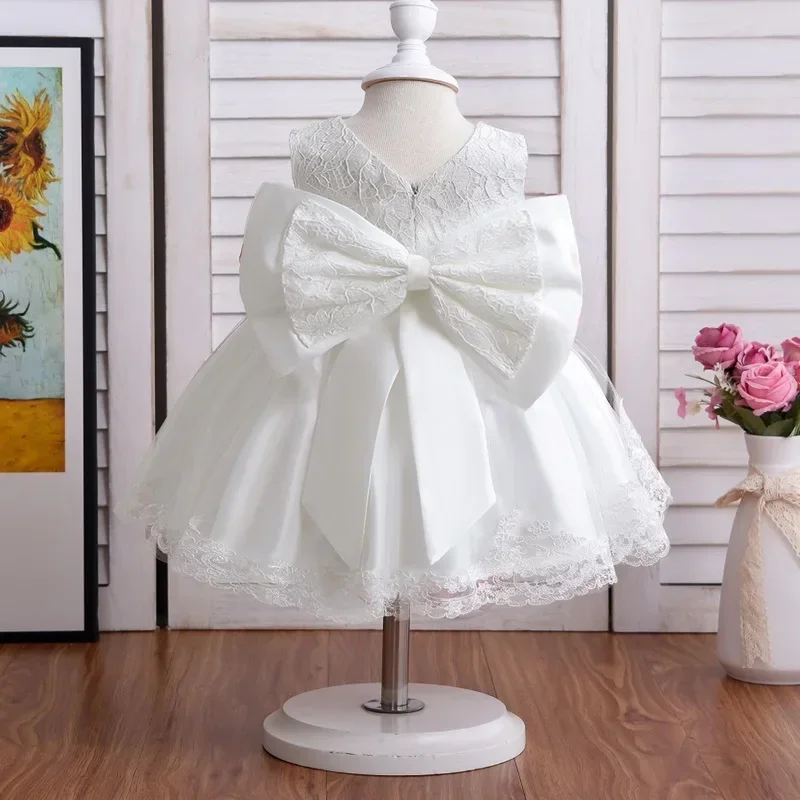 Baby Girl Lace Birthday Dress Toddler Kids Wedding Tutu Gown Big Bow Princess Dresses Baby Ceremony Baptism Party Dress