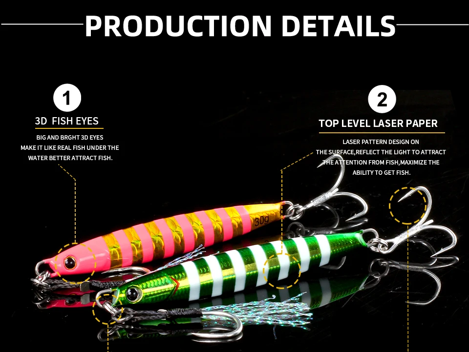 LETOYO 20-60g Metall-Jig mit Haken, künstlicher Hartköder für Offshore-Casting, Jigging, Löffelköder für Makrele, Seebarsch, Barsch, Hecht zum Angeln – Detail 7