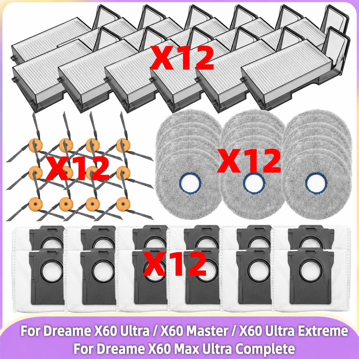 Fit For Dreame X60 Max Ultra Complete/ X60 Ultra/ X60 Master/ X60 Ultra Extreme Parts Main Side Brush FIlter Mop Cloth Dust Bag