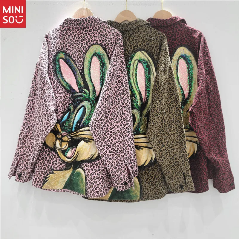 

Miniso Leopard Print Blouse Women's Loose Shirt, Sequins Denim Jacket Autumn Fashion
