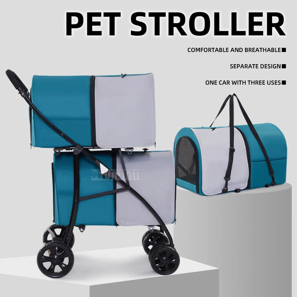 

Double Layer Pet Stroller, Large Space for Medium Big Dogs, Foldable Detachable Outdoor Carrier