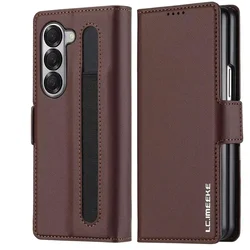 Business Leather Phone Case for Samsung Z Fold 7 6 5 4 3 Fold6 Fold5 Fold4 Fold3 with Pen Holder Wallet Cards Slot Flip Cover