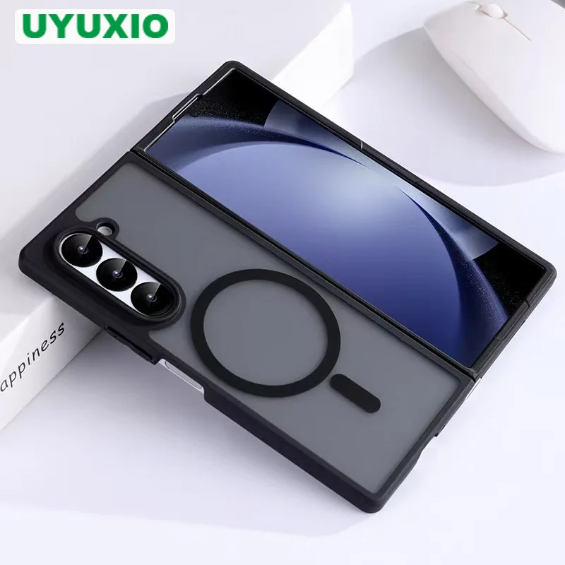 UYUXIO Magnetische, durchscheinende, magnetische Handyhülle für Samsung Galaxy Z Fold 7, vollständige Abdeckung, kabellose Ladehüllen mit Magnet