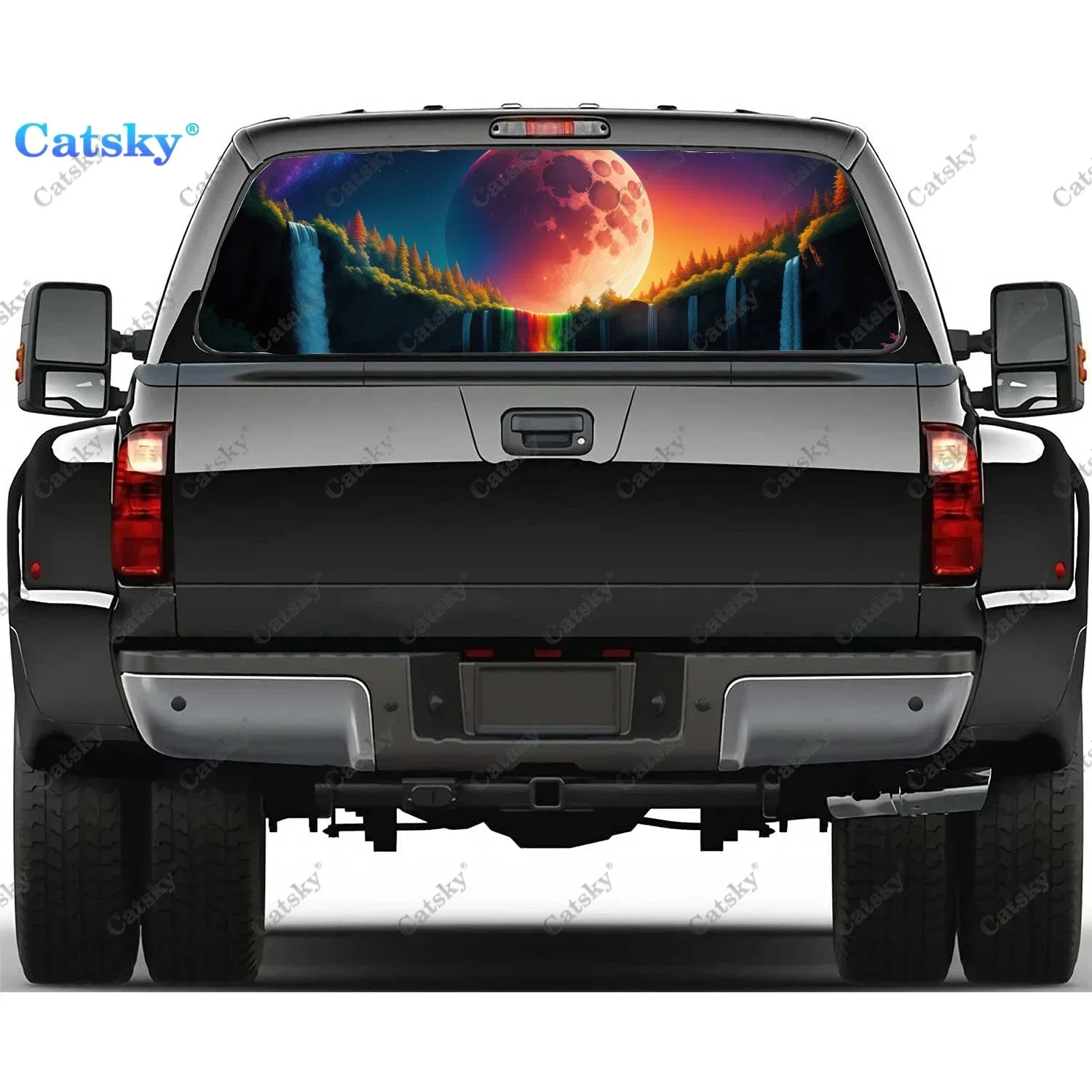 Magical Night With Full Moon Rear Window Decal Fit Pickup,Truck,Car Universal See Through Perforated Back Windows Vinyl Sticker