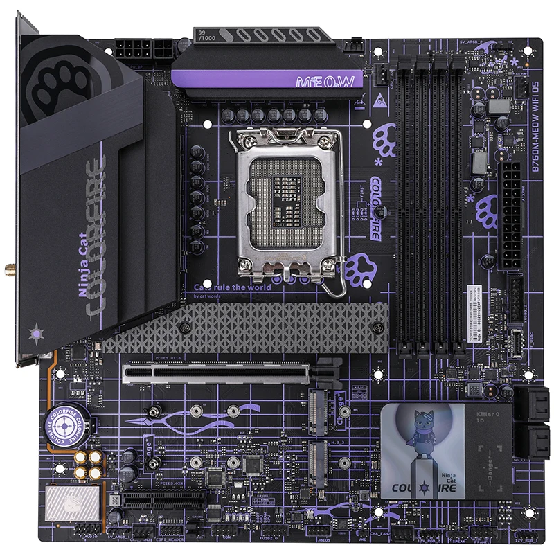 COLORFIRE B760M-MEOW WIFI D5 purple Intel B760 DDR5 4 dimms M.2 slots 2.5G Wi-Fi 6 purple Cat ARGB PCIe 5.0 motherboard